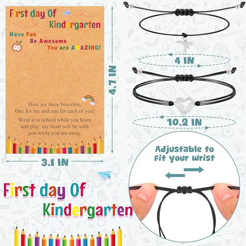 Image of Back to School Supplies, First Day of Kindergarten Bracelet, Back to School Bracelet Mommy and Me, Prek Matching Wish Bracelets Set, Adjustable Bracelet for Boys Girls Gifts Stuff Bulk