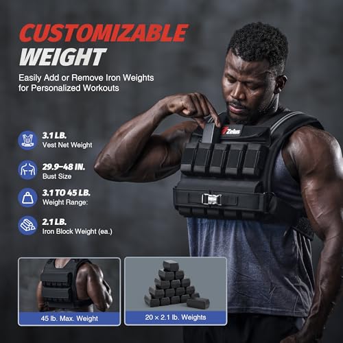 Image of ZELUS Weighted Vest Men, 23lbs /36lbs /45lbs Adjustable Weight Vest | Removable Iron Weights, Reflective Stripe, No-Bounce Design, Hand Washable, Strength Training, Running, HIIT & Calisthenics