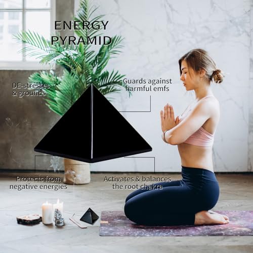 Image of Runyangshi Natural Black Obsidian Crystal Pyramid Energy Generator | 2.36x2.36in (6x6cm) Healing Crystal Pyramid for Protection & Positive Energy | Natural Quartz for Chakra Reiki Home Decor