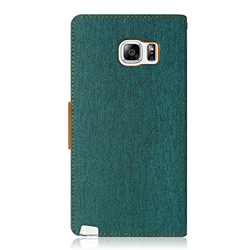 Goospery Canvas Wallet For Samsung Galaxy Note 5 Case (2015) Denim Stand Flip Cover - Green #TOP7