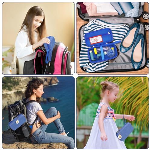 Image of MGZNMTY Travel Carrying Case Compatible with Asthma Inhaler Spacer for Adults and Children, Masks, Inhaler Holder with Asthma Alert Tag and Medical Card, Carabiner (Only Case) (Blue)