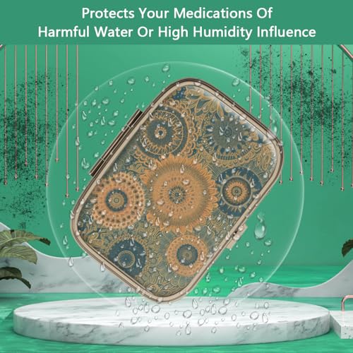 Pillendoosje met spiegel retro 2 compartimenten kleine pillendoos brons rechthoekige pillendoos of vitaminen, visolie, voedingssupplementen, pillen inbegrepen - Afbeelding 3