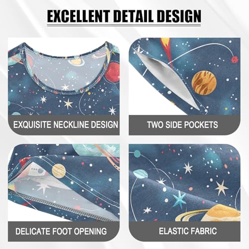 ALAZA Cartoon Planet Solar System Outer Space Pajamas Set Short Sleeve Cotton Sleepwear Summer Pjs 2 Piece 5-14Y4