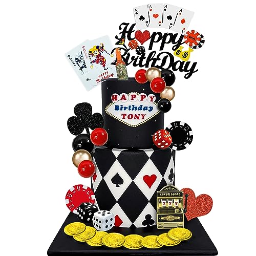 35 PCS Casino Cake Toppers Mini Slot Machine Poker Chips Dice for Las Vegas Scene Birthday Decorations (casino 2)