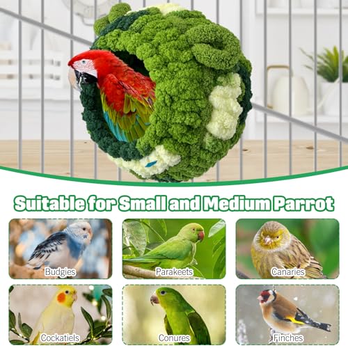 Image of Hamiledyi Bird Nest Warm Snuggle Hut Bird Bed Fluffy Bird Sleeping Bed Parrot Nest Hammock Bird Shed Hut House Plush Snuggle Bird Hammock for Parakeets Cockatiels Conures Lovebirds (Green, Large)