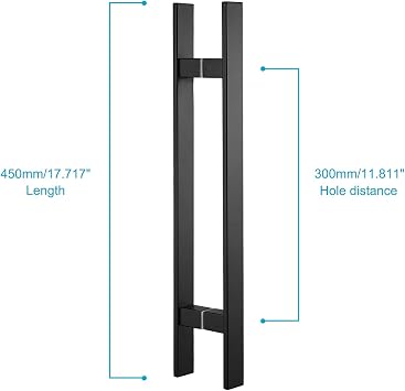 TOGU TG-6018 18 inches Solid Standoffs Heavy-Duty Commercial Grade-304 Stainless Steel Push Pull Door Handle/Barn Door Pull Handle/Glass Pulls, Matte Black Finish