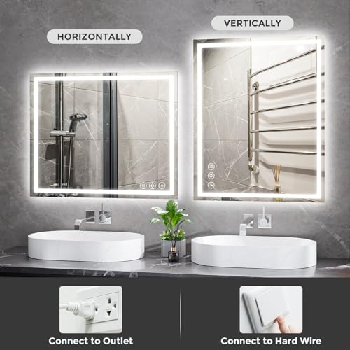 Image of Koonmi 30x48 LED Bathroom Mirror, Backlit + Front Lit, LED Bathroom Mirror with Lights for Wall, 3 Colors, Anti-Fog, Dimmable Brightness, Memory Function, Tempered Glass
