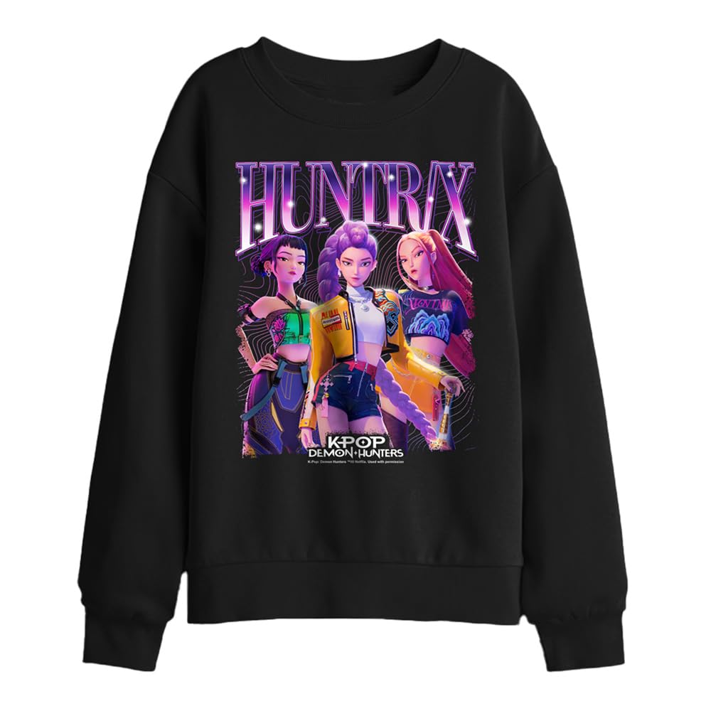 K-Pop Demon Hunters Huntrix Bootleg Kids Sweatshirt, Black, 7-8
