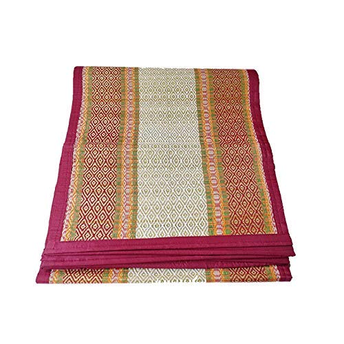 MADHABI Handmade Organic Eco-Friendly Portable River Grass Mat/Natural Fibre mat/Korai Grass Mat/Reed Mat/Yoga Mat/Picnic Mat - 3 Fold (54" W x 80" L ; Multicolor)
