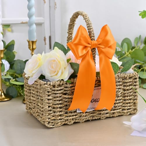Image of Double Face Autumn Orange Satin Ribbon 2 inch X 25 Yards Polyester Autumn Orange Ribbon for Gift Wrapping Very Suitable for Weddings Party Hair Bow Invitation Decorations and More
