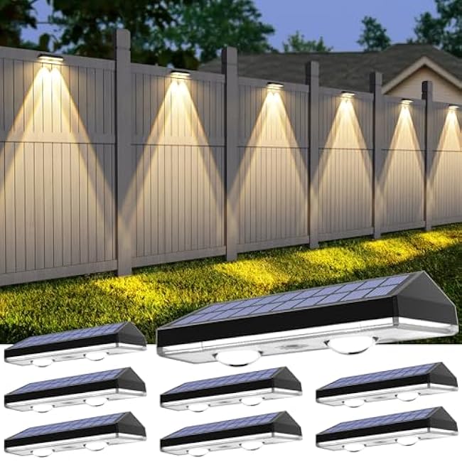 Solar Fence Lights,RGB & Warm White & 6 Colors Bright Lens LED Dusk to Dawn Deck Light Outdoor Waterproof, Solar Outdoor Lights for Backyard/Railing/Wall/Step/Patio/Pool (8Pack)