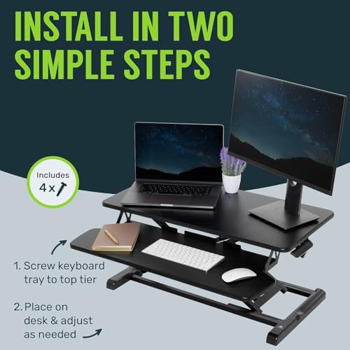 Image of TechOrbits OF-S06-2 Desk Converter-37-inch Height Adjustable, MDF Wood, Sit-to-Stand Rise-X Pro Black, 36 inch