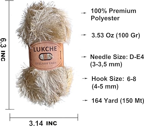 Image of Eyelash Fun Fur Yarn Premium 100% Polyester 164 Yds (150 Mt), 3.53 Oz (100 Gr) Colorful Crochet Yarn Dıy Hand Knitting. (Stone, 3 Skein)