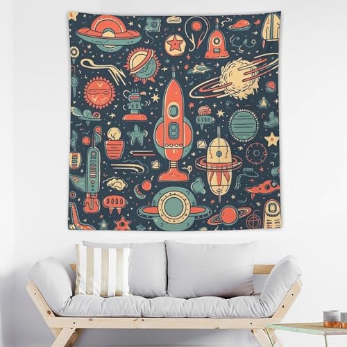 Tenture murale salon pour cacher un mur blanc avec un tissu rétro spatial