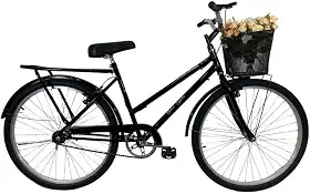 Bicicleta Retrô Aro 26 Freio V-Brake Cesta Preto