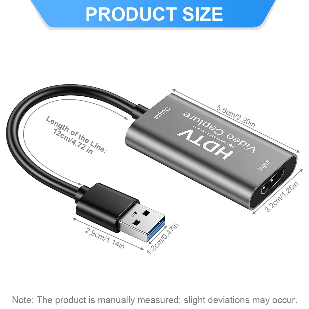 Flintronic Karta do przechwytywania wideo, 4K HDMI na USB Capture Card, wejście 4K30, wyjście 1080p 60FPS, do systemów Windows, MacOS i Linux, kamer, PS4/5, laptopów, komputerów stacjonarnych