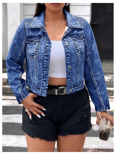 MakeMeChic Women's Plus Size Jacket Button Down Collared Long Sleeve Y2K Coat3