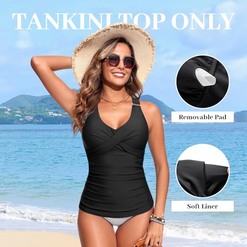 Women Tankini Top Only - Twist Front Tummy Control Swim Bathing Suit Top Adjustable Cross Back No Bottom 20252