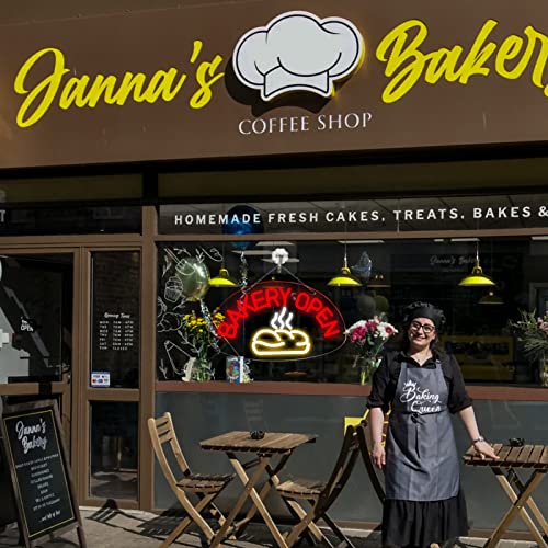 Image of BAKERY OPEN Neon Signs for Wall Decor Neon Lights for Bedroom Led Business Signs Suitable for Bakery Cake Shop Restaurants Canteen Christmas 5V Power Adapter, 15.7 * 8.6 Inch(Red + White)