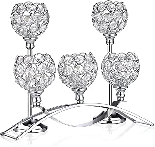 SUMTree 3 Packs, 3-Arm Crystal Bowls Candle Holders, Crystal Candelabra for Votive/ Flameless/Pillar Candles, Metal Crystal Candlesticks Tea Light Holders for Home Wedding Party(3 Bowl + 1 Bowl *2)
