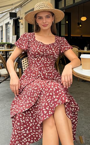Image of Belle Poque Women's Vintage Square Neck Dress 2026 Summer Short Sleeve Layered Tiered Ruffle A-line Swing Midi Dress