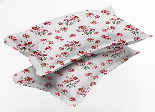 Image of Ezyption Cotton Super Soft 240 TC Elastic Fitted All Around Elastic Printed King Size Double Bed Bedsheet with 2 Pillow Cover 72 inch X 78 inch Red White