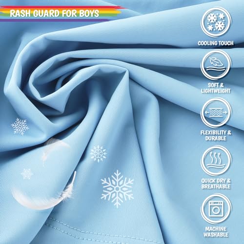 Boys Swim Shirts Long Sleeve Rash Guard Sun Protection UPF50+ T Shirts Rashguard Fishing Water ShirtsQuick Dry Cool Beach Clothes for Little Kids Milk Blue Size 63