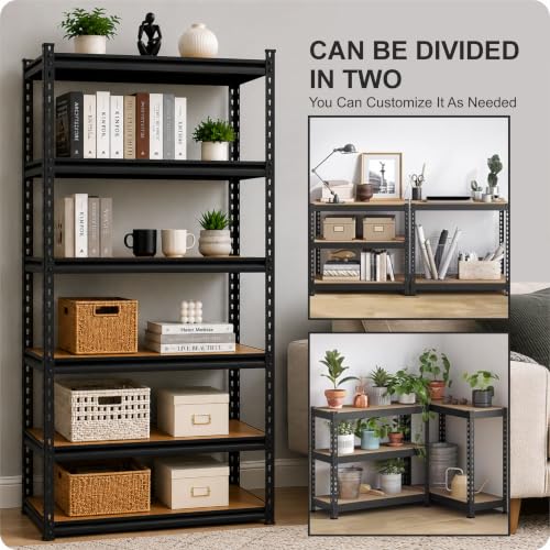 Image of TEKCOOL 6-Shelf Adjustable Boltless Metal Shelving Unit /60 x 24 x 12 Inch Metal Storage Rack with Wooden Planks /Standing Shelf Unit for Home /Garage /Office & Shop /Utility Display Rack (Black);