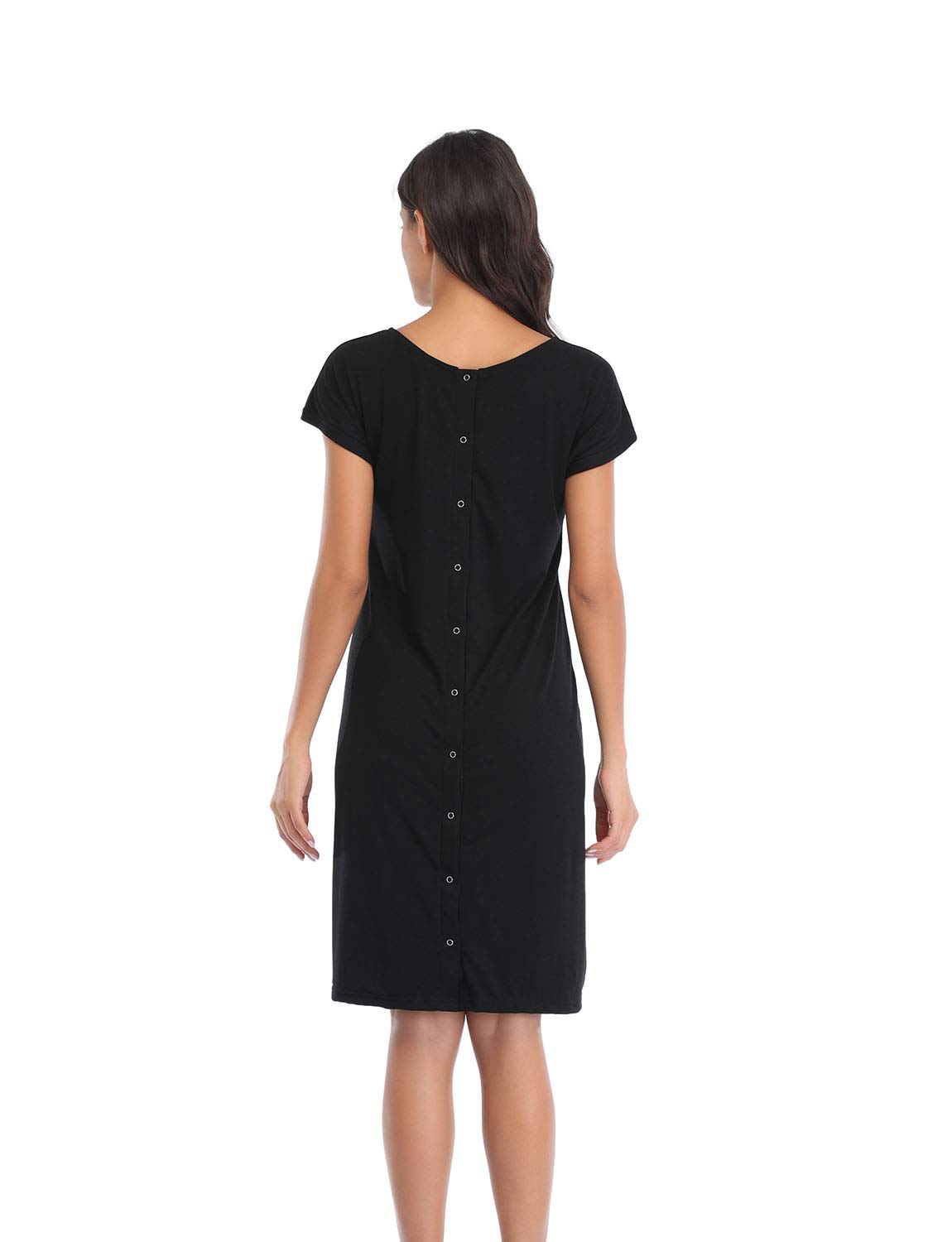 Camisón de Maternidad para Mujer, 3 en 1, para el Parto del Trabajo de enfermería, para el Hospital, para la Lactancia - Negro - Small