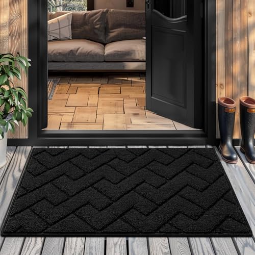 Biscpro Fußmatte Schwarz 50x80cm Innen und Außen Waschbar Fussmatte Wasserdicht Türmatte Rutschfester Schmutzfänger Teppich für Eingang, Haustür, Patio, Flur, Garten