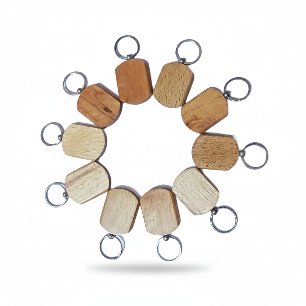 Kidultz Empty Wooden Keychain For Diy Projects - Laser Engravable, Printable & Writable Pack Of 10 Different Shapes (Regular Shapemulticolor)-image-42