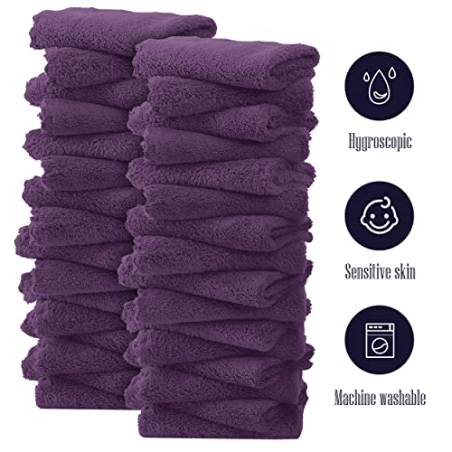 Image of 32 Pack Baby Washcloths - Luxury Coral Fleece - Extra Absorbent and Soft Wash Clothes for Newborns, Infants and Toddlers - Suitable for Sensitive Skin and New Born - Baby Shower - Plum, 10x10 Inch