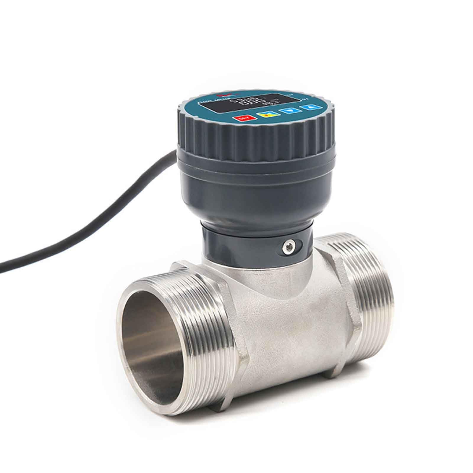 Caudalímetro ultrasónico, sensor de flujo de agua con pantalla digital para tuberías de aguas residuales, construcción de acero inoxidable, conectividad RS485, cuerpo de válvula resistente al desgaste