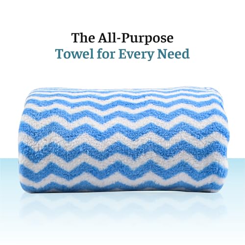Image of Kuber Industries 3 Pcs Microfiber 19x38 Inch Soft Face Towels for Women and Men | 280 GSM Quick Dry & Absorbent Hanging Hand Towels for Wash Basin Bathroom, Kitchen and Home | Zig Zag - Blue
