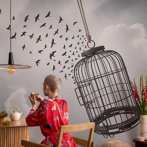 Papel pintado de pájaros voladores para transformar paredes aburridas sin obras 4