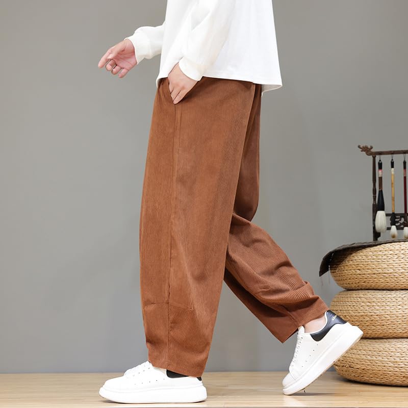 Autumn Winter Chinese Style Retro Corduroy Straight-Leg Pants, Elastic Waist, Casual Big Tall4