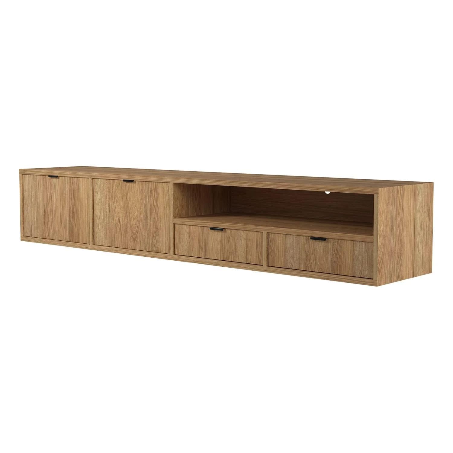 Arreditaly Mobile Porta TV Sospeso Moderno Con 2 Ante A Ribalta 2 Cassetti E Vano A Giorno Con Passacavo Per Soggiorno Salotto Zona Living Design Minimal Contemporaneo 200 X 55 X 40 Cm Rovere