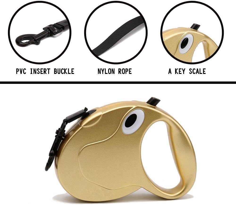 Laisse rétractable pour chien 5 m en nylon avec frein et verrouillage, poignée confortable pour chiens et chats de moins de 50 kg