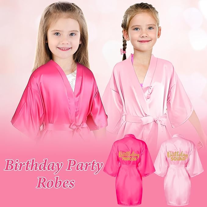 MALLOOM Lot de 7 Peignoir kimono pour fille Robe de Bain en Satin pour Enfant Avec ceinture Pour spa, mariage, fête (rose)