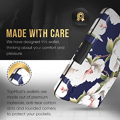 Image of TopMost RFID-Blocking Aluminum Wallet Credit Cards Holder for men & women - Slots for 12 Cards And Bills, Peony Flowers, 11*7.5*2cm, Card and Bills Holder