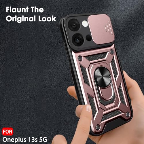 Image of TheGiftKart Tough Armor Bumper Back Cover Case for OnePlus 13s 5G | Sliding Camera Cover, Kickstand & Ring Holder | 360 Protection Case for OnePlus 13s 5G (PC & TPU, Pink)