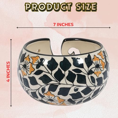 Image of WG inc Ceramic Yarn Bowl for Crochetting, Stoneware Handmade Floral Yarn Ball Holder for Tangle Free Knitting - Yarn Storage Bowl - Perfect for Crochet Accessories & Supplies
