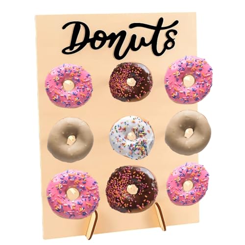 PcvGef Donut Ständer, Donut Wand für Hochzeiten, Geburtstage, Babypartys und Jubiläen, Holz Donutständer mit 9 Löchern, 35×26 cm, natürliche Holzfarbe