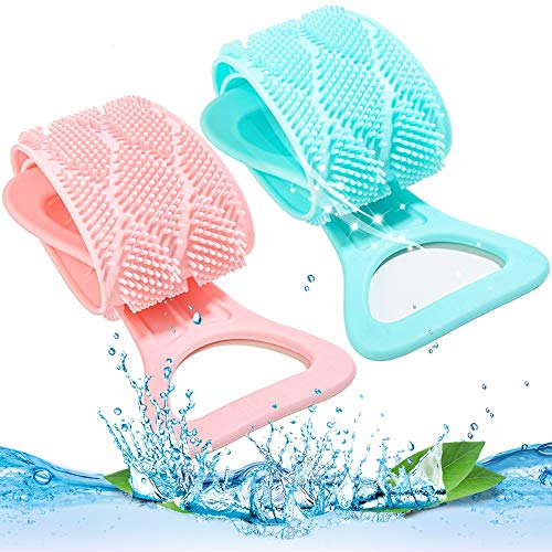 2PCS Cintura per Doccia in Silicone, Scrubber per Cintura Morbida da Bagno in Silicone Multifunzione Spazzola da Bagno in Silicone Cintura per Pulizia Della Schiena Bifacciale
