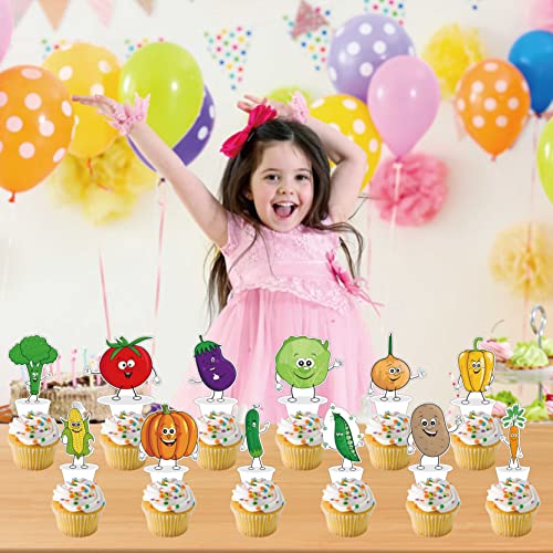 Xiliconie 24 Pcs Cupcake Vegetable Toppers, Glitter Dessert Cake Decor Summer Fruit Vegetable Carrot Theme For Boys Girls Birthday Party Baby Shower Favors Supplies #TOP4