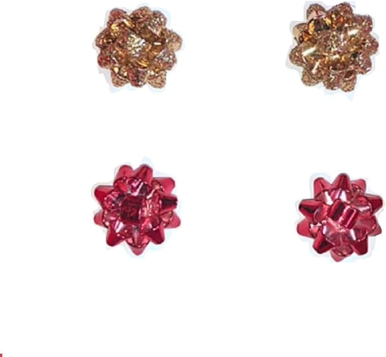 Betsey Johnson "Whimsy Red and Gold Christmas Bows" Stud Set of 4 Earrings