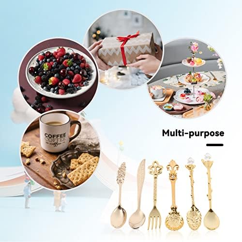6PCS Vintage Coffee Spoons, Vintage Metal Coffee Spoons Mini Carved Fruit Spoons Ice Cream Fruit Dessert Spoons Teaspoons Coffee Espresso Tea Spoon Cutlery Sets for Kitchen Dessert Fruit