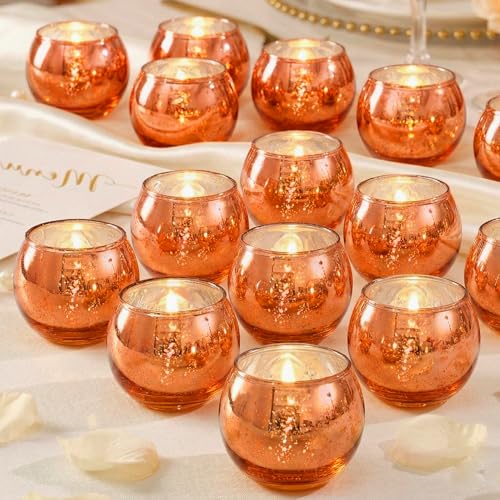 LAMORGIFT 24 Pcs Fall Tealight Candle Holders- Mercury Votive Candle
