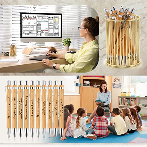 Fuutreo Inspirational Bamboo Pen Motivational Quotes Wood Bamboo Pen Employee Appreciation Thank You Ballpoint Pen For Student Teacher Volunteer Coworker School Supplies Black Ink, 10 Styles (50 Pcs) #TOP5