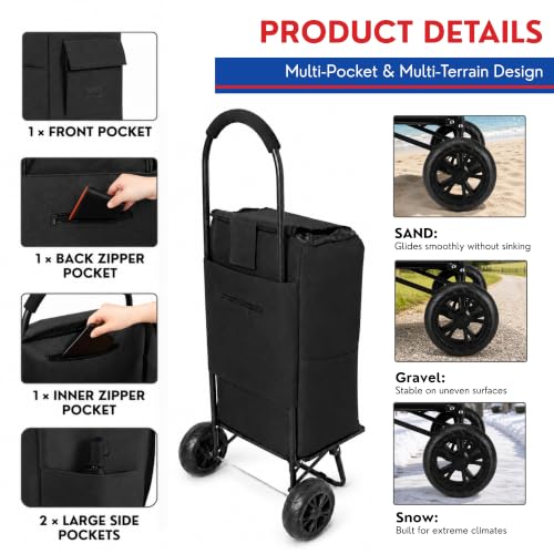 Shopping Cart, Super Loading Grocery Trolley, 220 lbs Capacity, Foldable Cart with Extra Large Black Shopping Bag Portable Grocery Utility Cart With Adjustable Bungee Cord by winkeep - Image 7